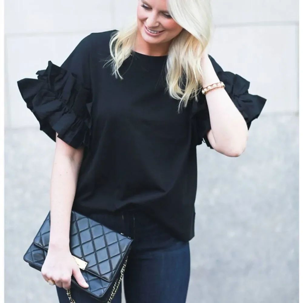 Victoria Beckham Ruffle Sleeve Top in Black sz Medium